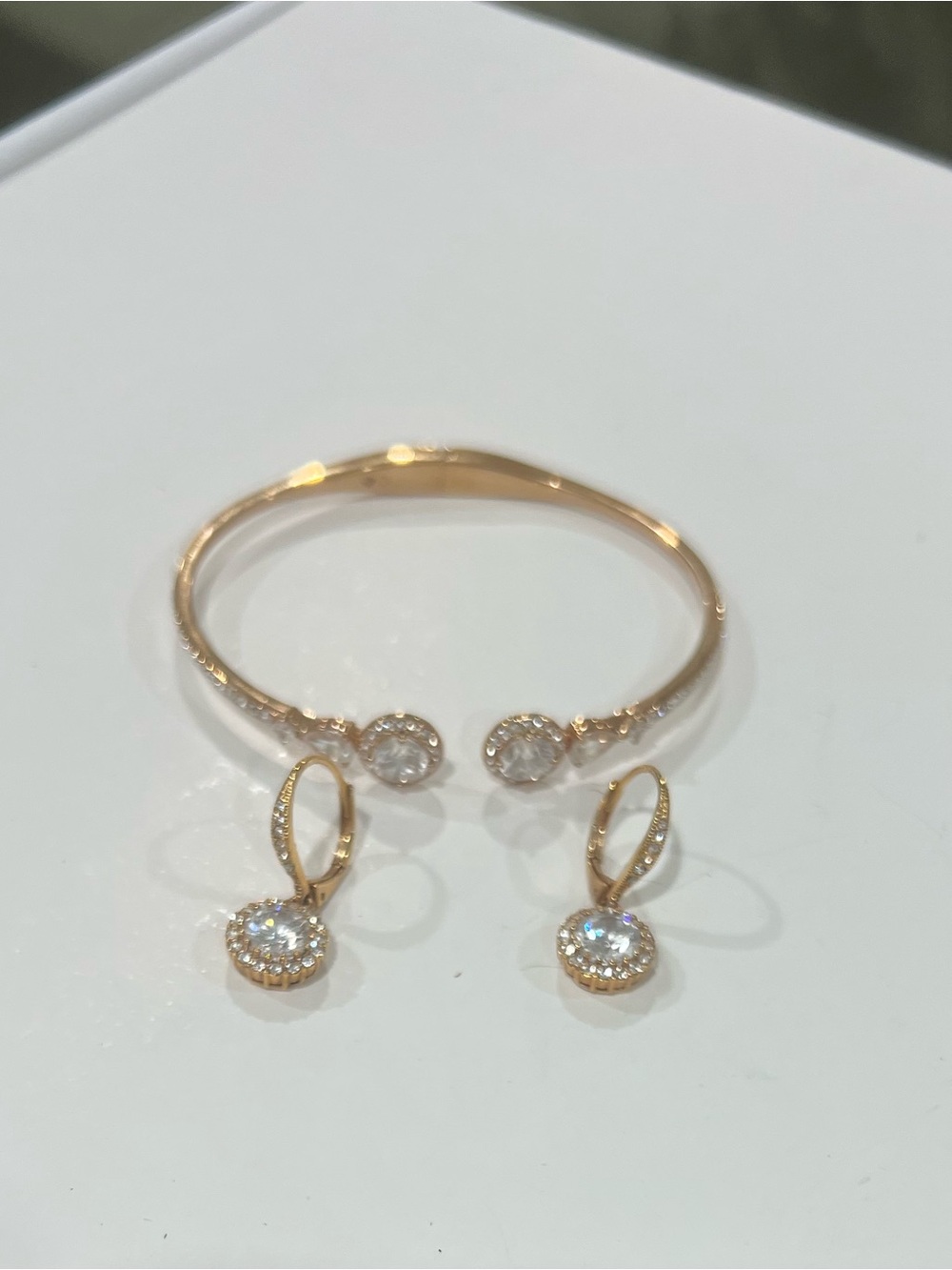Gold-Tone Crystal Halo Bracelet and Drop Earrings Set